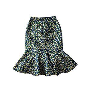 Vintage J.Crew Navy Blue All Over Lemon Print Mermaid Skirt, Size 0